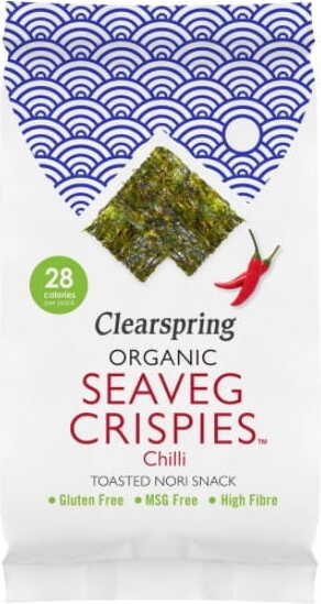 Bio Meeresalgen-Chips mit Chili-Geschmack, glutenfrei, CLEARSPRING, dünne Chips aus Meeresgemüse in Verpackung