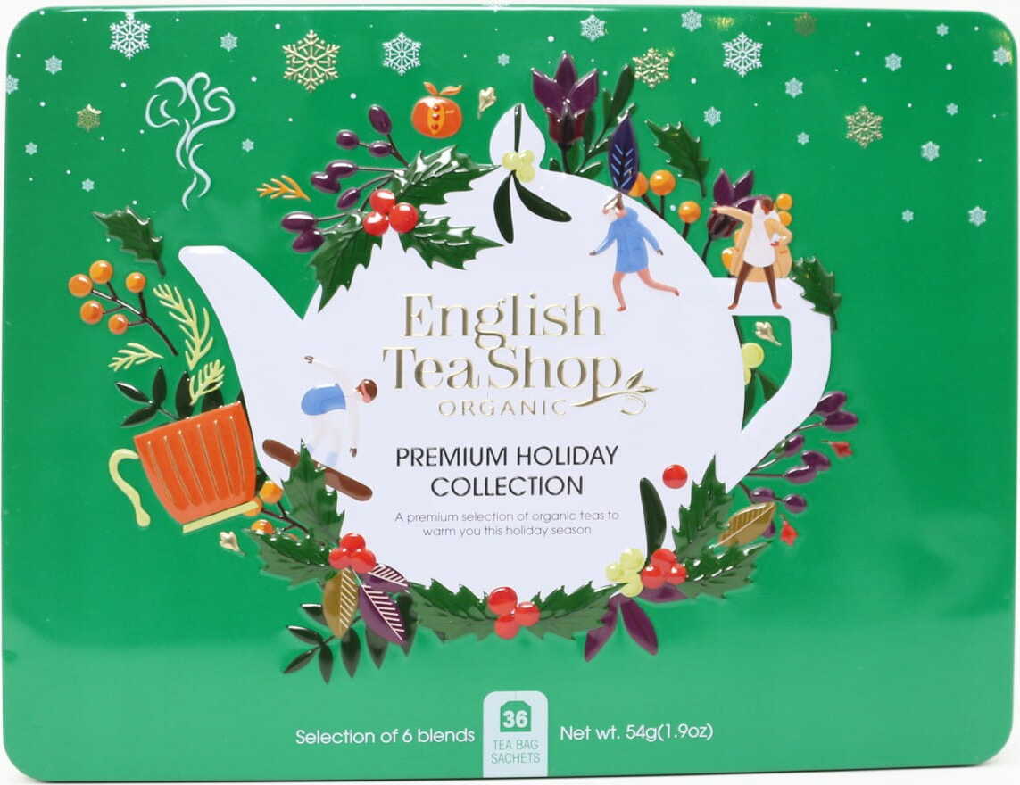 Ein Set erstklassiger Tees aus der Weihnachtskollektion in einer dekorativen grünen BIO-Box - ENGLISH TEA SHOP