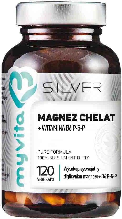 Magnesiumchelat Magnesiumbisglycinat + Vitamin B6 P - 5 - P 120 Kapseln MYVITA SILVER PURE
