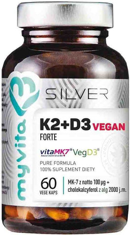 Vitamin K2 K - 2 100 µg + D3 D - 3 2000 IE vegan FORTE 60 Kapseln 33 g MYVITA SILBER PURE