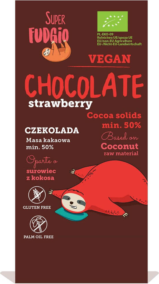 Glutenfreie Erdbeerschokolade BIO 80 g - SUPER FUDGIO