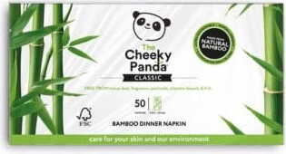 Doppellagige Bambusservietten von CHEEKY PANDA, 50 Stück, umweltfreundliche und saugfähige Papierservietten, weiß und elegant gestaltet