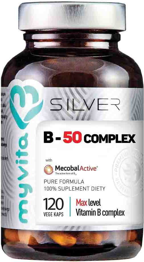 B-Vitamine mit Methylcobalamin B - 50 Komplex mecobalactive 120 Kapseln MYVITA SILVER PURE