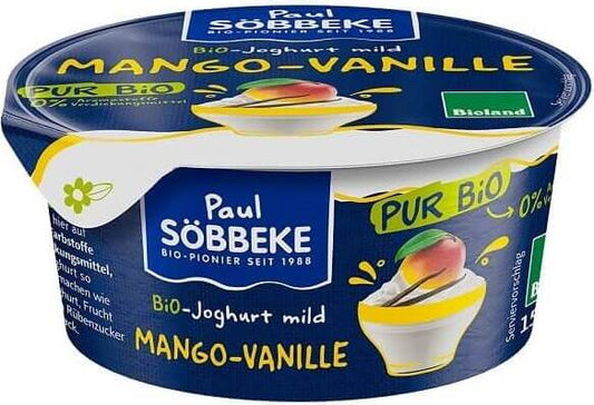 Bio cremiger Mango Vanille Joghurt von SOBBEKE, 150 g, mit 38% Fett in Milch, cremige Konsistenz, fruchtiger Geschmack