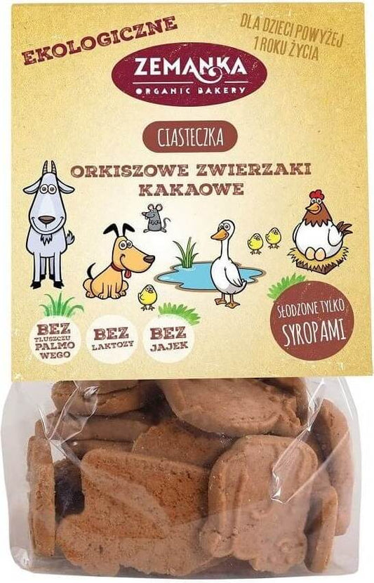 Bio Dinkelkekse mit Kakaogeschmack von ZEMANKA, 100 g, mit Tiermotiven, knusprige Kekse für Kinder.