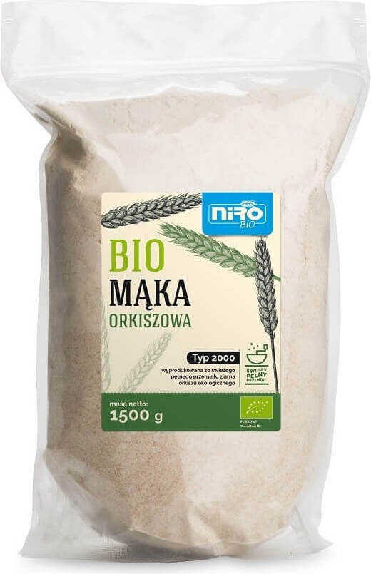 Bio Dinkelmehl Typ 2000 von NIRO, 1,5 kg, feines helles Mehl in Packung, ideal zum Backen und Kochen