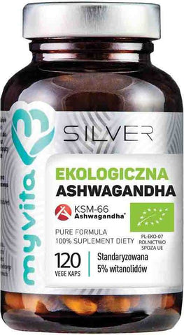 Bio Ashwagandha KSM - 66 Ginseng - Indischer Ginseng BIO 200 MG 120 Kapseln MYVITA SILVER