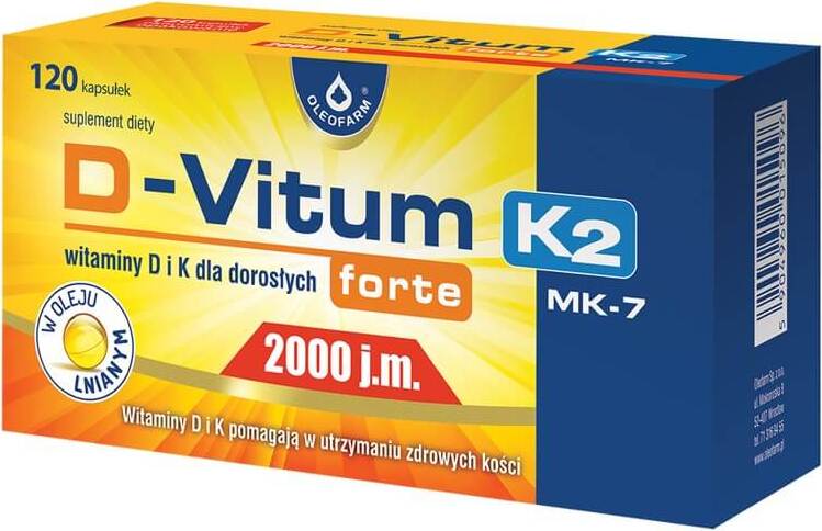Vitamin K und D für Erwachsene D - Vitum FORTE D3 2000 IE natürliches K2 MK - 7 75 mcg 120 Kapseln OLEOFARM