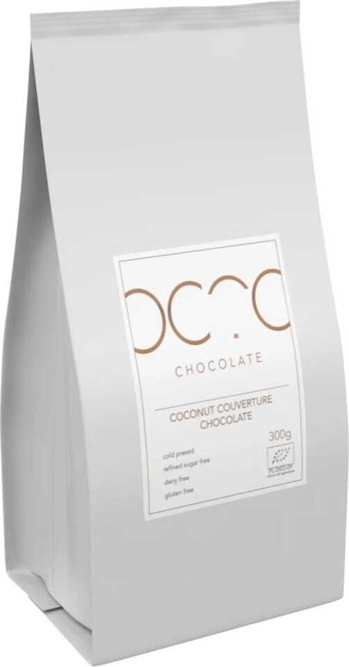 HORECA glutenfreie Kokosschokolade BIO von BIO PLANET, 1 kg Packung, mit zartem Kokosgeschmack und cremiger Textur.