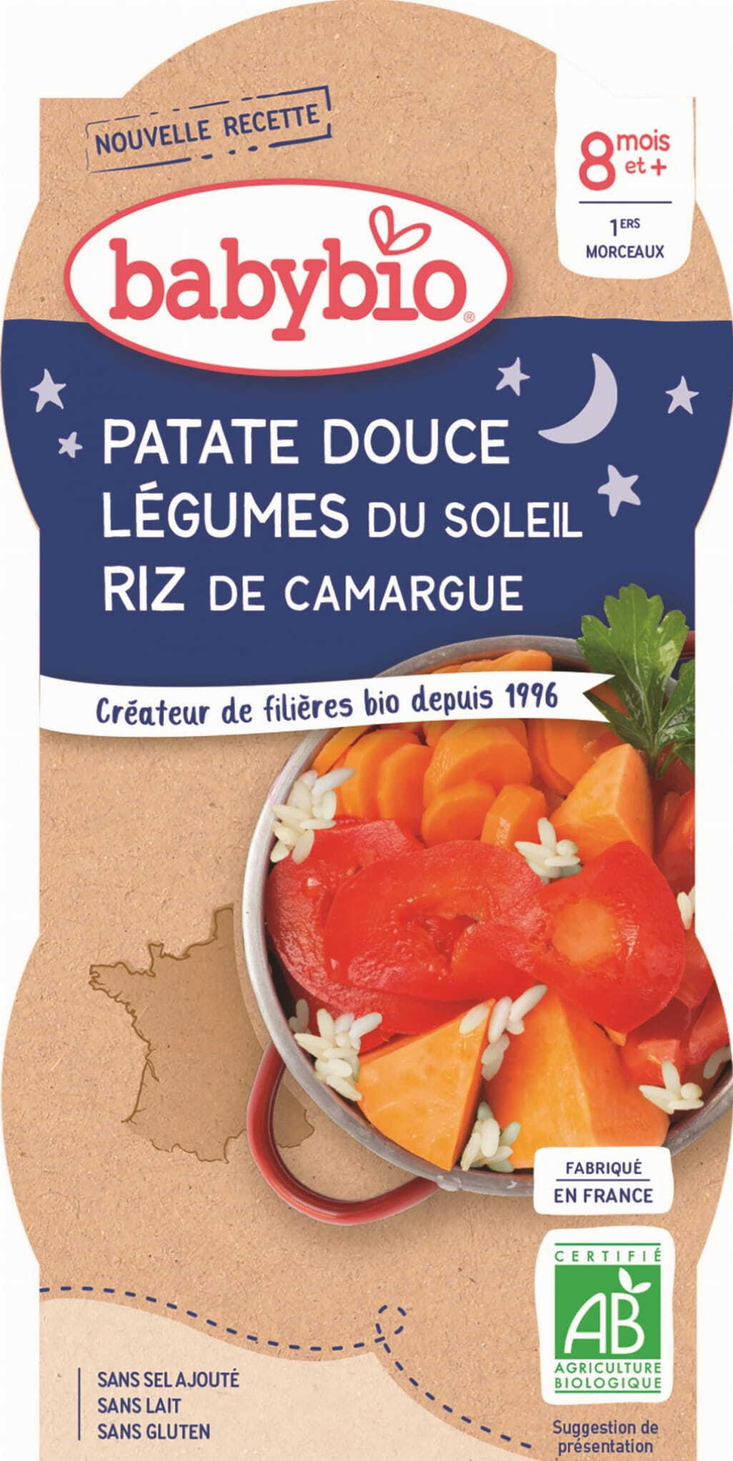 Gute-Nacht-Gericht, Gemüsemischung mit Süßkartoffeln und Reis ab 8 Monaten glutenfrei BIO 2x200 g BABYBIO