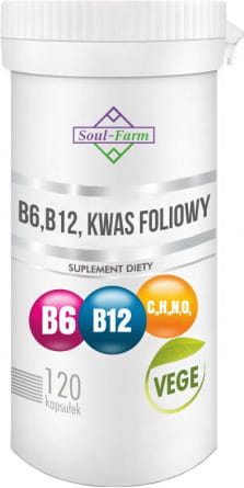 Vitamin B6 + B12 + Folsäure 120 Kapseln (18 MG + 600 mcg + 100 mcg) - SOUL FARM