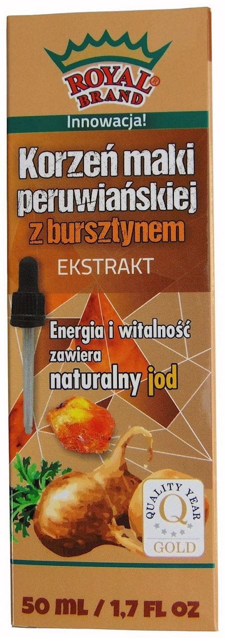 Bio Bernsteinextrakt mit Maca in Tropfen von ROYAL BRAND, 50 ml Flasche mit Tropfen für natürliche Unterstützung.