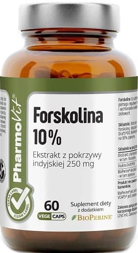 Forskolin 60 Kapseln von PHARMOVIT, Ansicht der Verpackung und Kapseln, Nahrungsergänzungsmittel für Gewichtsmanagement