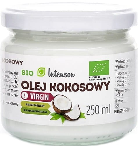 Natives Kokosöl in 250ml Flasche von INTENSON EUROPE, cremige Textur und reines Kokosöl für Kochen und Hautpflege