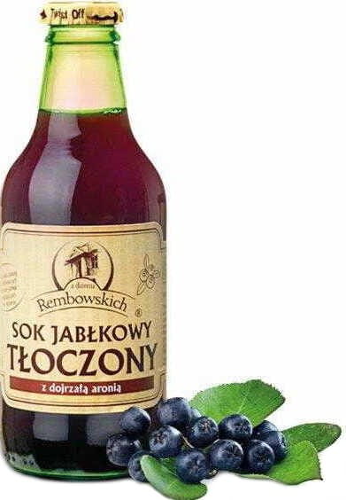 Gepresster Apfelsaft mit Aronia von REMBOWSCY in 250 ml Flasche, dunkler Saft mit Aroniabeeren und Apfelanteilen
