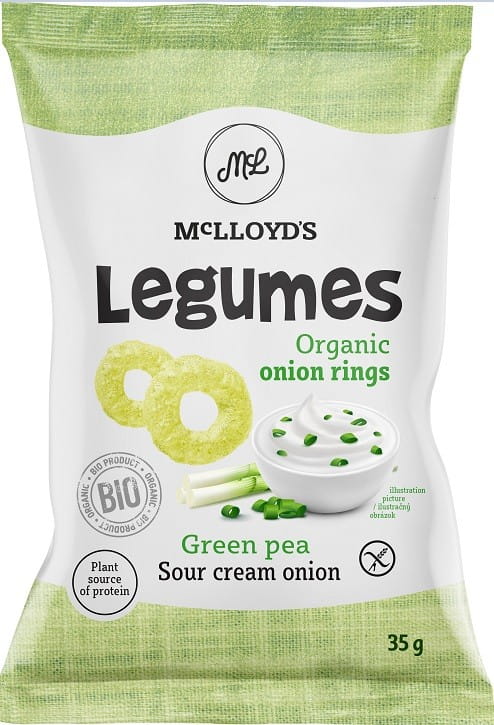 Chips mit grünen Erbsen, Sahne und Zwiebeln von MCLLOYDS, glutenfrei, BIO, 35 g, knusprige Snack-Variation