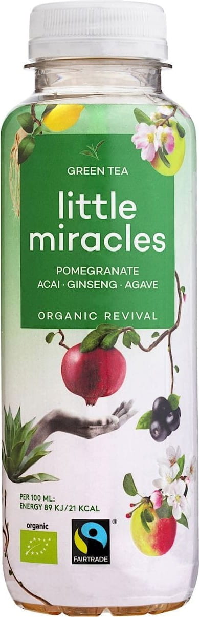 Energydrink mit Grüntee-Geschmack von LITTLE MIRACLES DRINK, BIO, 330 ml Flasche, erfrischend und natürlich.