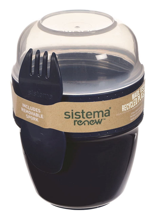Behälter für Snacks und Kapseln von SISTEMA, marineblau, 515 ml mit Gabel, ideal für unterwegs