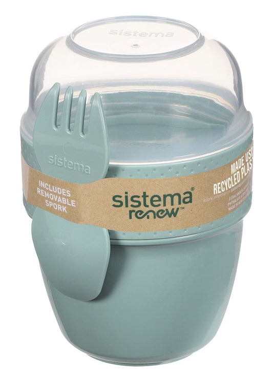 SISTEMA Snack- und Kapselbehälter mit 515 ml Fassungsvermögen und Gabel, aus transparentem Kunststoff, ideal für Minze und Snacks