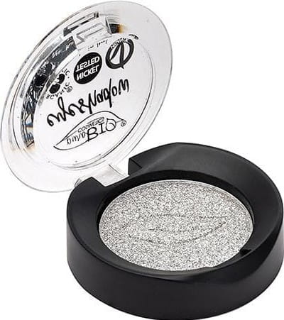 Einzelner Lidschatten 23 von PUROBIO in einer runden Verpackung, cremige Textur und helles Braun für natürliche Make-up-Looks.