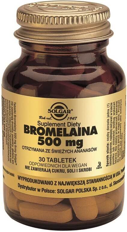 Bromelain 500 mg in 30 Tabletten von SOLGAR, natürliche Enzympräparate für die Gesundheit, Nahaufnahme der Tabletten.