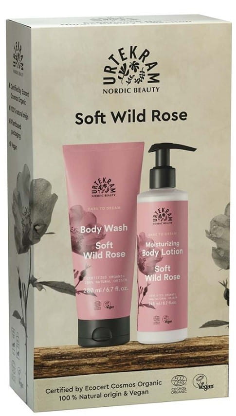 Geschenkset mit Duschgel und Bodylotion aus Bio-Rosenextrakt, 445ml von biogo, enthalten in dekorativer Verpackung