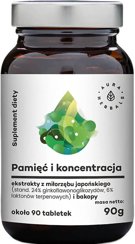 Gedächtnis und Konzentration Extrakte aus Ginkgo Biloba und Bacopa 90 Tabletten 90 g AURA HERBALS