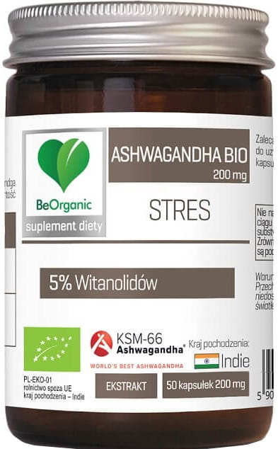 Ashwagandha BIO KSM - 66 Ginseng - Indischer Ginseng 200 MG 5% Withanolide Stress 50 Kapseln beorganic MEDICALINE