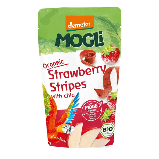 Apfelsnack Erdbeere mit Chiasamen von MOGLI, Bio, 25 g, frisches Frucht- und Samen-Produkt im Beutel