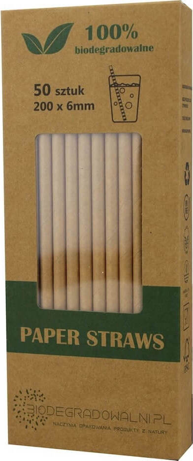 Beige Papierstrohhalme, 50 Stück, biologisch abbaubar, umweltfreundliche Trinkhalme von BIODEGRADOWALNI.