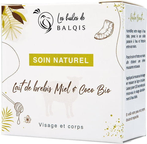 Stückseife für Gesicht und Körper Schafsmilch, Honig und Kokosnuss, 100 g - BALQIS