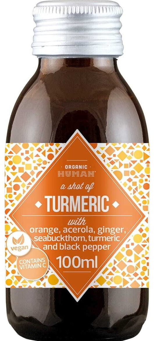 Bio Fruit Shot Orange mit Sanddorn, Ingwer und Maracuja in 100 ml Flasche von Organic Human, frisches Vitamin-Getränk