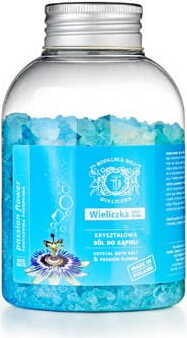 Ausgefallenes Passionsblumen-Badesalz von SALT MINE WIELICZKA, 500 g, mit Passionsblumen und natürlicher Salzstruktur.