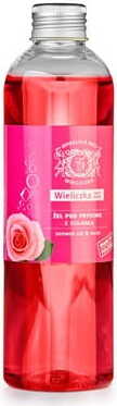 Duschgel mit Sole und dezenter Rose von KOPALNIA SOLI WIELICZKA, 250 ml Flasche auf weißem Hintergrund