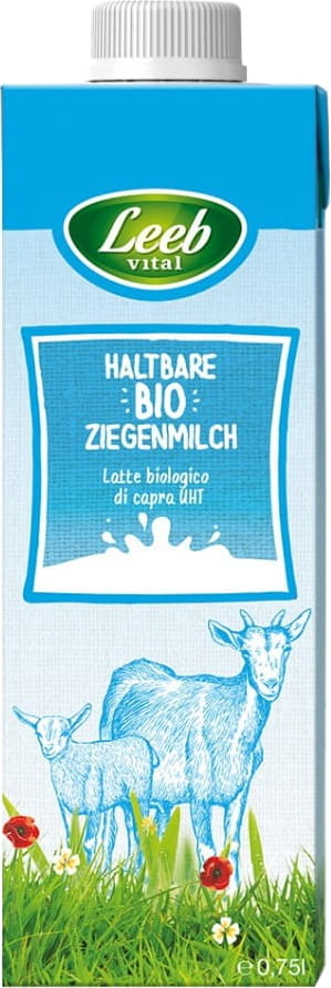 Bio Ziegenmilch mit mindestens 3% Fett, 750 ml Flasche von Leeb Vital, cremige und frische Milch aus biologischer Ziegenhaltung.