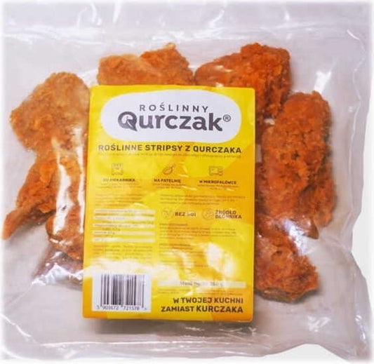 Gemüsehähnchenstreifen von QURCZAK, 350 g, frisches Hähnchenfleisch mit Gemüse, auf einem Teller angerichtet