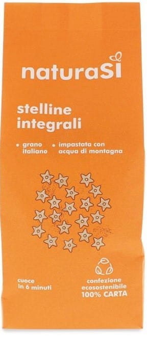 Vollkorn-Nudeln Stern von NATURASI, 500g, ungekocht, braune BIO Vollkornnudeln auf weißem Hintergrund