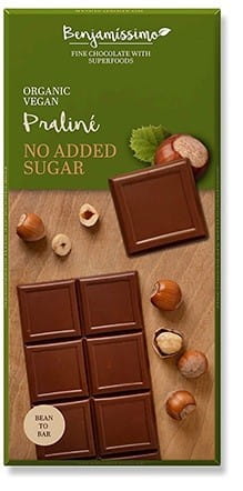 Vegane Schokolade mit Haselnüssen ohne Zuckerzusatz BIO 70 g BIOBENJAMIN