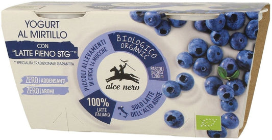 Bio Heidelbeerjoghurt von ALCE NERO, 2 x 125 g, cremiger Joghurt mit frischen Heidelbeeren in einer Packung.