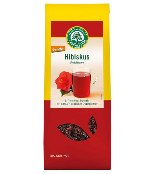 Hibiskus Demeter Bio Tee von LEBENSBAUM, 50 g, frischer Hibiskus in einer transparenten Verpackung.