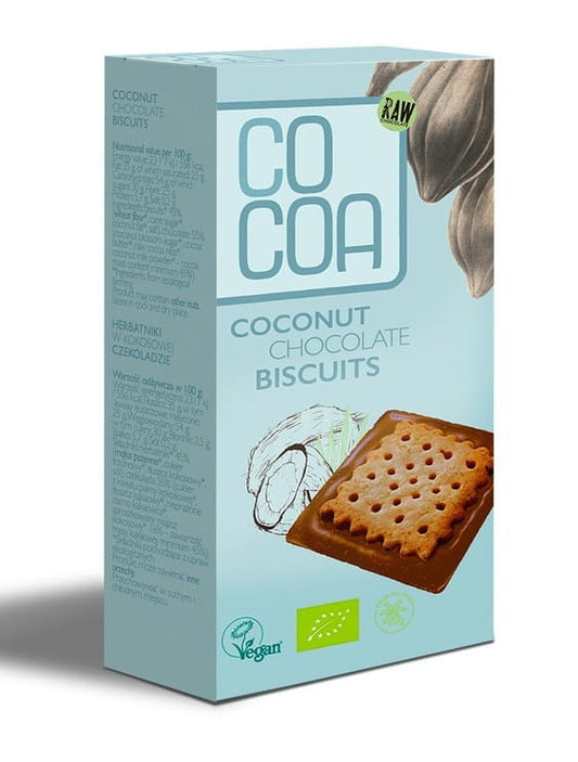 Bio Kokos-Schokoladenkekse von COCOA, 95 g, mit Kokos und Schokolade, frisch und knusprig.