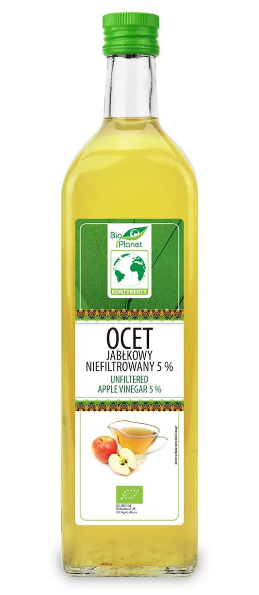 Bio Apfelessig ungefiltert von BIO PLANET, 1000 ml Flasche, naturbelassen und 5 % Säuregehalt, sichtbar im Bild