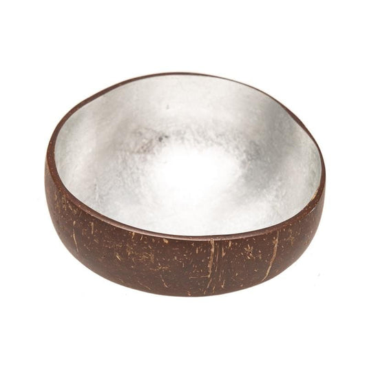 Dekorative silberne Schale aus Kokosnussschale von CHIC-MIC, handgefertigt, ideal als Dekorationsobjekt oder Aufbewahrung, detailreich.