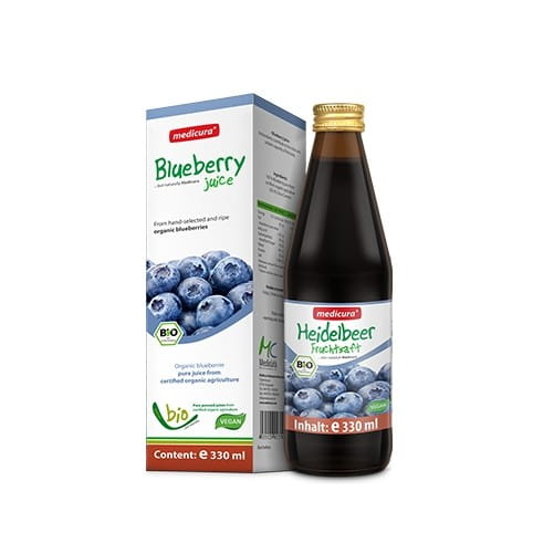 Bio Beerensaft NFC von MEDICURA, 330 ml Flasche, frischer, unpasteurisierter Beerensaft in Glasflasche.