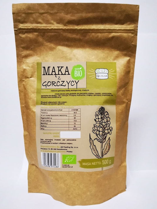Glutenfreies Bio-Senfmehl von BIO QLINAR in 500 g Packung, feines gelbes Mehl für gesunde Rezepte