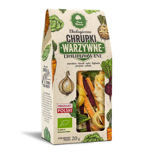 Gefriergetrocknete Bio-Gemüsechips von DARY NATURY, 20 g, knusprige und gesunde Gemüsestücke in einer Packung