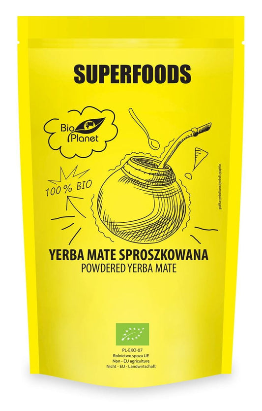Bio Yerba Mate Pulver in 150 g Packung, BIO PLANET, fein gemahlen, natürliches Kräuterprodukt, für Tee und Getränke