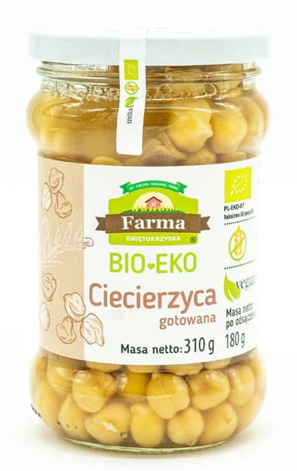Glutenfreie Kichererbsen in Salzlake BIO 310 g (180 g) - FARMA ŚWIĘTOKRZYSKA