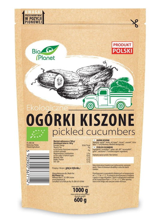 Eingelegte Bio-Gurken in Doypack-Verpackung, 600g, von BIO PLANET, frisch und knackig, ideal für Salate und Snacks