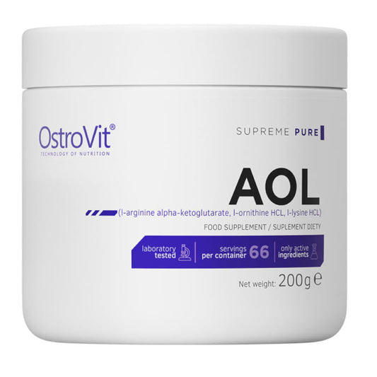 Arginin Alpha, Ornithin HCL und Lysin HCL in einer 200 g Packung von OSTROVIT, Nahrungsergänzungsmittel mit Aminosäuren.